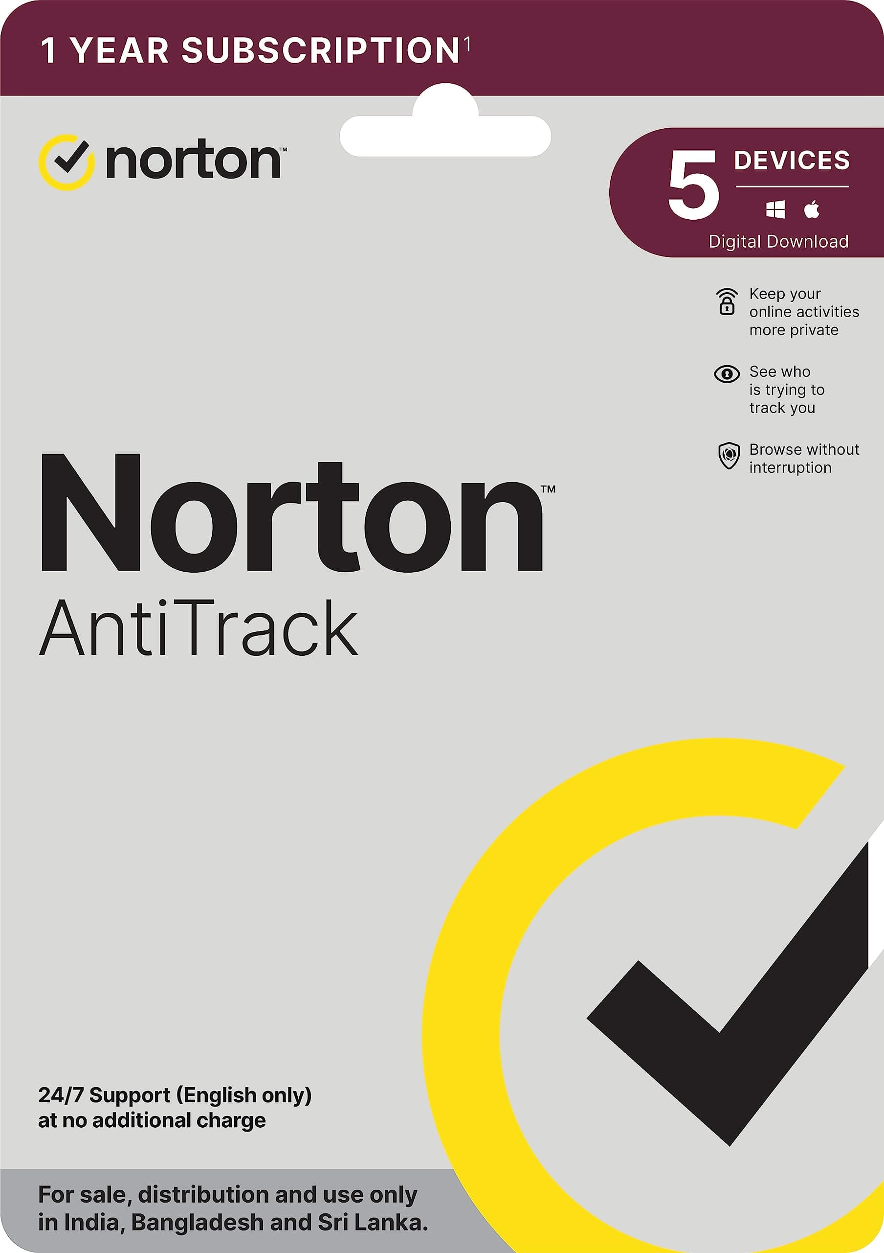 Norton AntiTrack | 5 Devices 1 Year | Windows, Mac & iOS | Anti-finger Printing, Tracker & Cookie Blocker