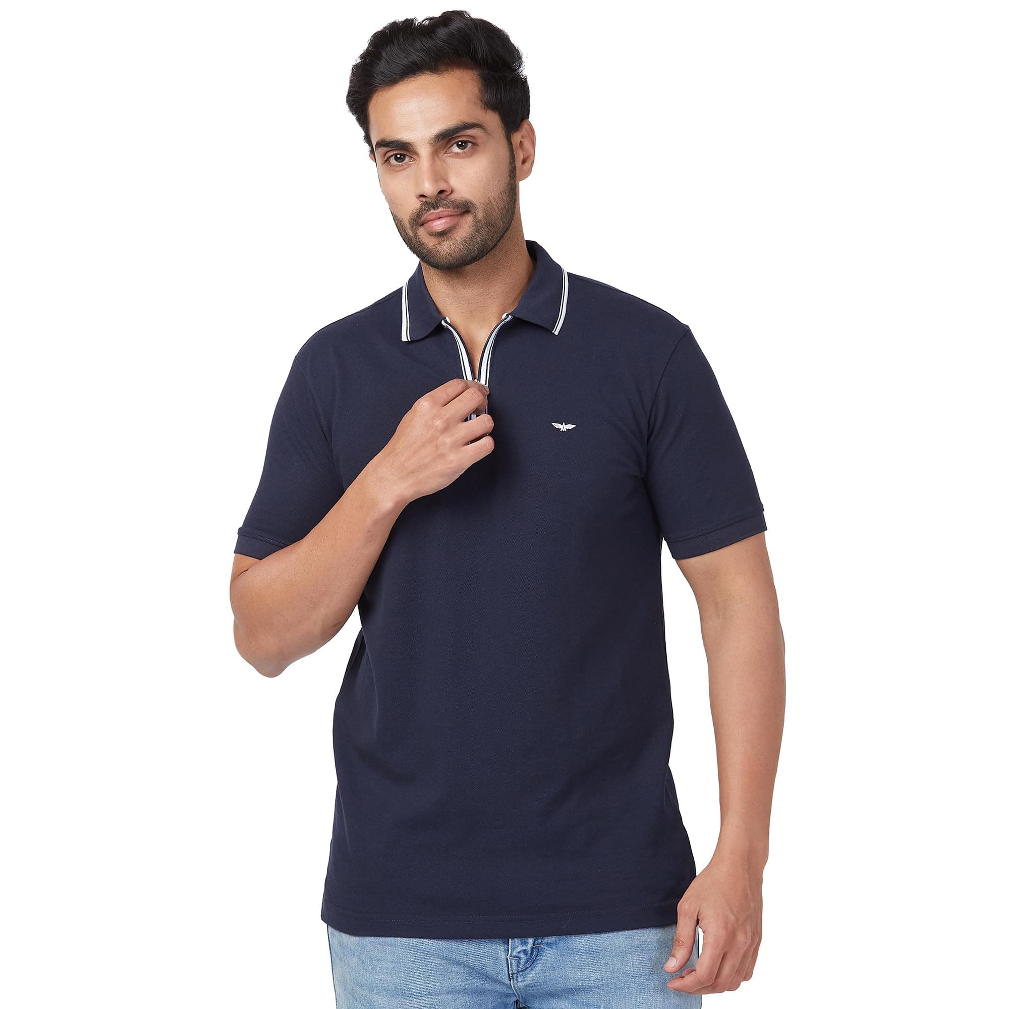Park Avenue Men's Slim Fit Solid Pattern Cotton Blend Half Sleeve Polo Neck Casual T-Shirt