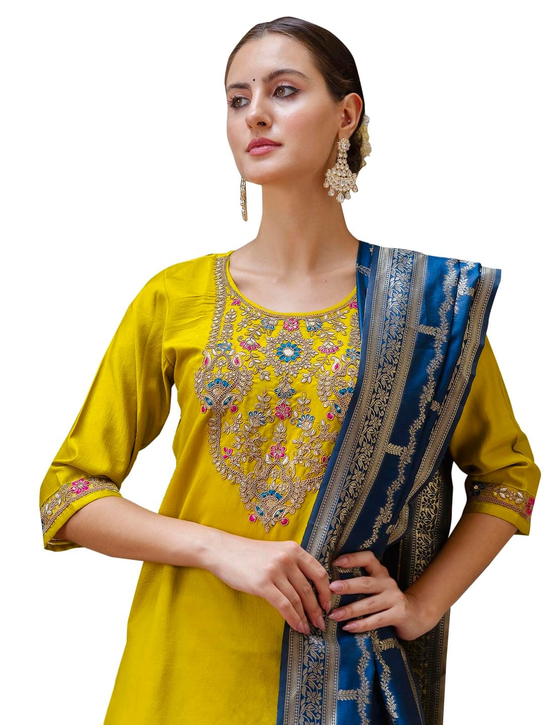 VredeVogel Kurta Set with Dupatta | Viscose Rayon Embroidered Kurta Set for Women | Women's Ethnic Casual Kurti Set |Kurta Pant Festive Suit