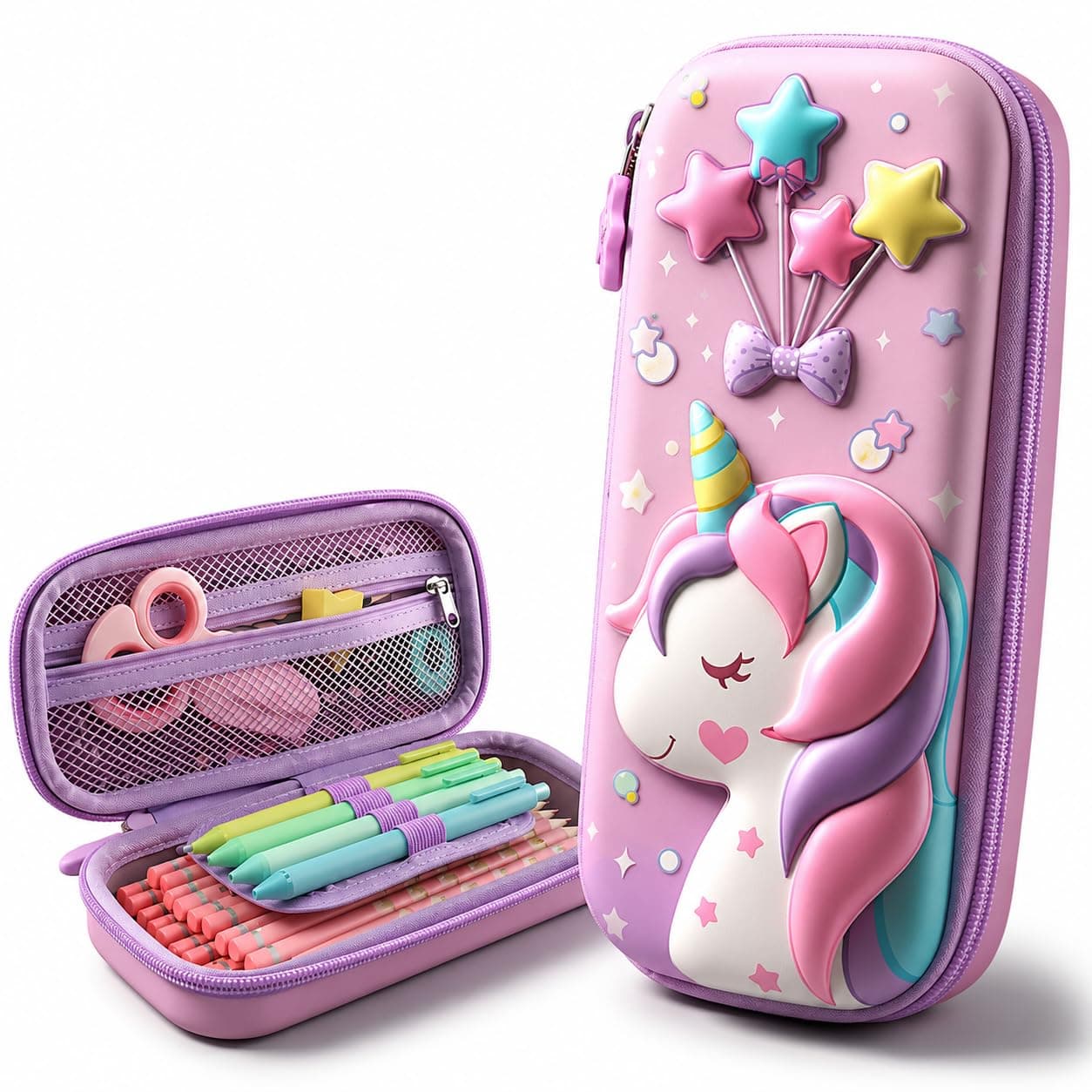 Umadiya 3D Unicorn Cover Large Capacity Pencil Case Compass With Compartments, School Supply Organizer For Students, Stationery Box, Cosmetic Zip Pouch Bag (1 Unit, Canvas, Multicolor)