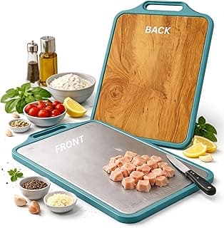 Auroa Double Sided Cutting Board for Kitchen | 37cms x 23.5cms | Stainless Steel and Wooden Chopping Board | Bacteria Resistant | Odour-Free | Rust Free | Anti-Slip