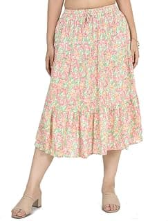 COTTON BREEZE Women's Regular Fit Printed Cotton Skirt Multi Coloured