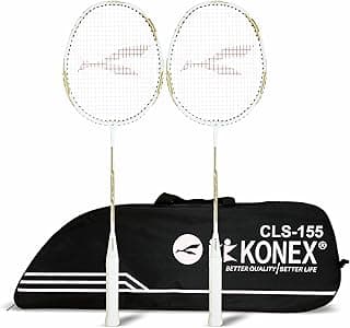 Konex Aluminium Badminton Racquet | Optimized String Tension, Ergonomic Grip & Durable Frame | Full Cover Included - White (Pack of 2)
