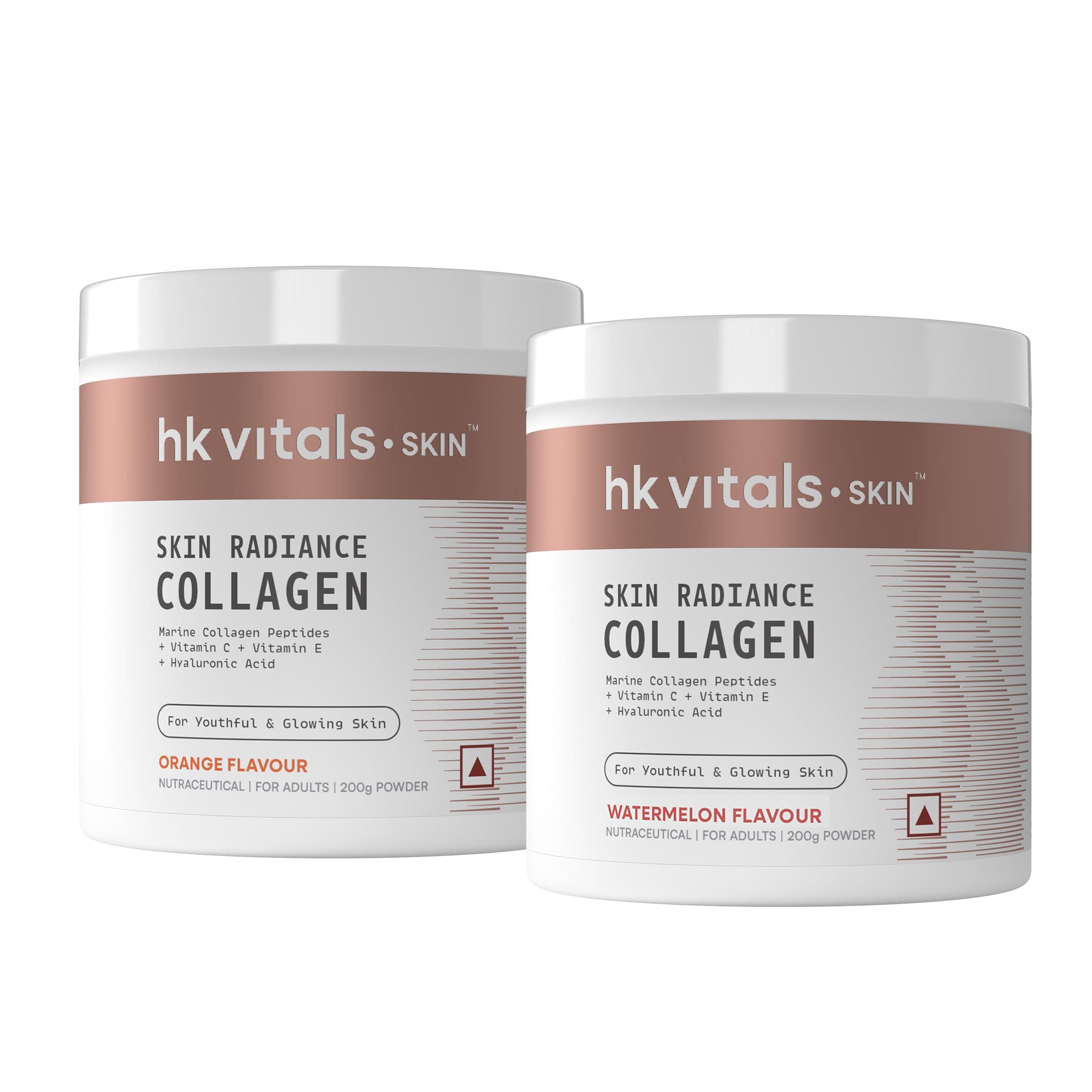 hk vitals Marine Collagen Supplements (Orange & Watermelon, 2 x 200g) | With Biotin, Vitamin C & E | For Healthy Hair & Skin