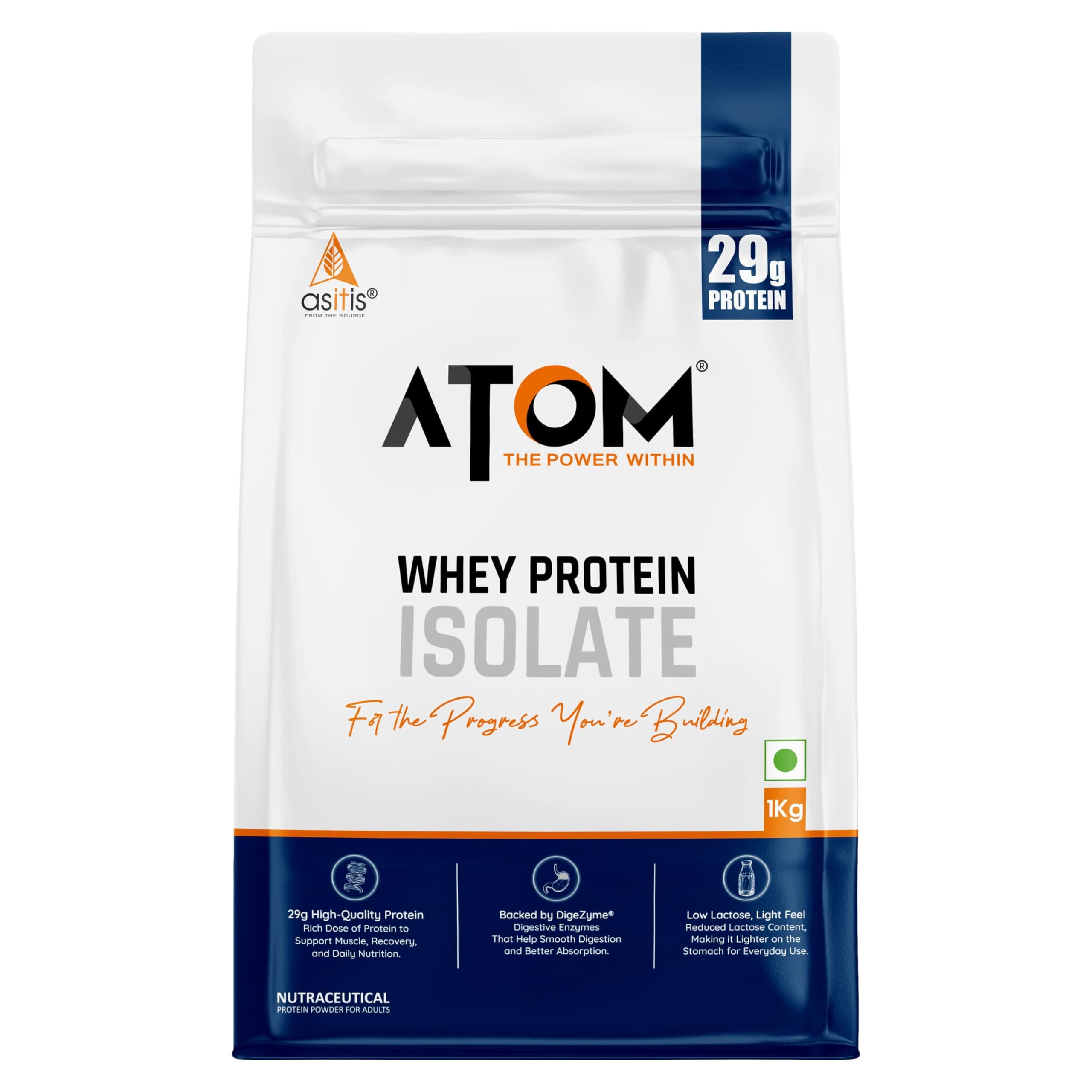 AS-IT-IS ATOM Whey Protein Isolate 1kg | 30g protein, 6.1g BCAA & 13g EAA | Ultra Pure-Fast Acting Protein | Cookie Hazel Fusion Flavor
