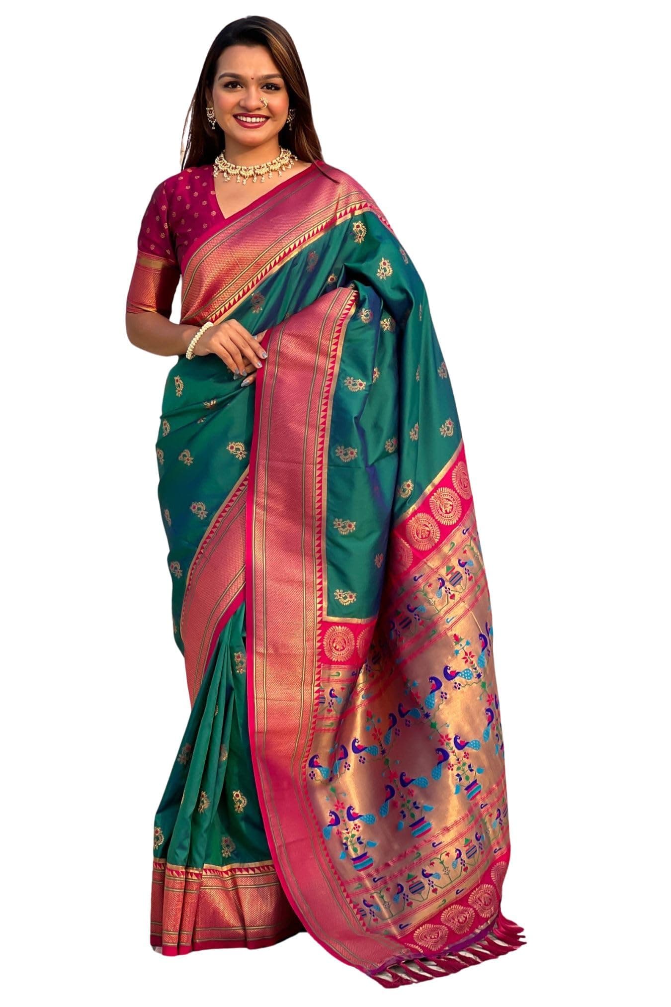 SGF11 Women's Paithani Soft Lichi Silk Kanjivaram Sarees With Blouse Piece