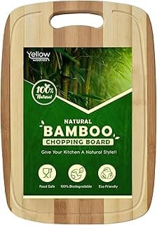 Yellow Weaves Large Bamboo Wood Chopping Board (24 x 34 CM, 2 CM Thickness) Cutting Board with Juice Groove for Vegetables, Fruits, for Kitchen Use, Eco Friendly, BPA Free, Anti Microbial