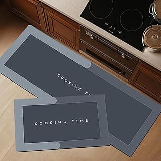 CANWAY Rectangular Kitchen Mat Set of 2 (40×60 & 120×40 CM) – Water Absorbing, Anti-Slip, Waterproof, Washable Floor Mats for Home, Cooking Area & Sink Runner, Grey
