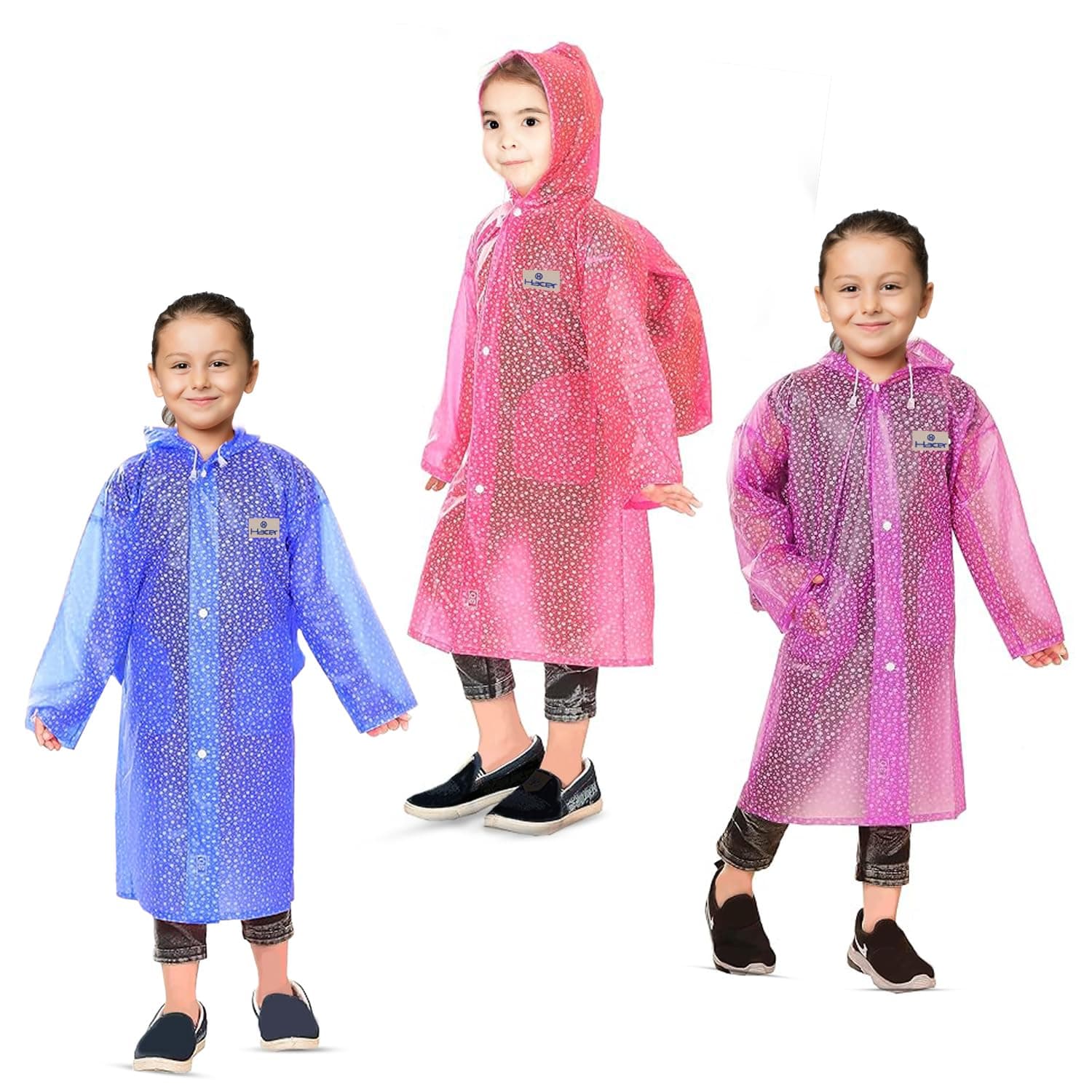 HACER Star Dash Raincoat for 3 to 4 Years Old Kids Waterproof Full Length Hood & Pockets Boys and Girls Rainwear Carry Bag Included- (Random, Size- 27, Set of 1)