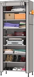 MY ARMOR 1 Door Multipurpose Foldable Wardrobe for Clothes, Multipurpose Cupboard for Storage Rack Cabinet, Foldable, Collapsible Fabric Wardrobe Organizer for Clothes, 1-Door, 8 Shelves/Cabin - Grey