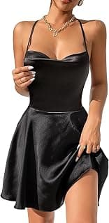 Aahwan Women's & Girls' Brown Solid Cowl Neck Backless Satin Mini Dress