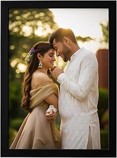 AARVI Customized Wooden Photo Frame with Photo Upload | Personalised HD Glossy Print | Black Engineered Wood | Custom Gift for Anniversary, Birthday, Wedding & Home Décor (A4, A3)