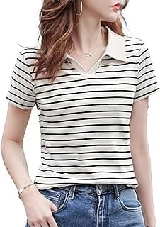 Sundish Women Short Sleeve Polo T-Shirts, Lady's Summer Striped Shirt, Collar Neck Casual Tank Tops