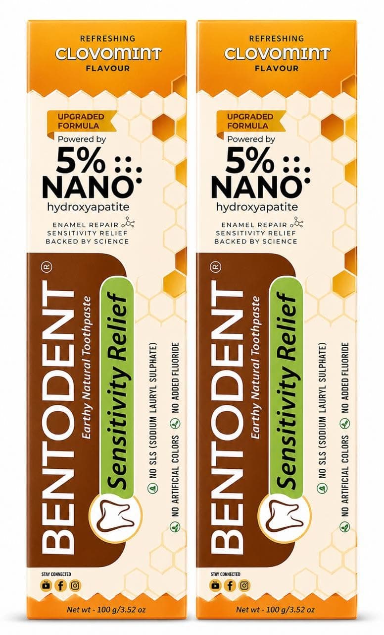 Bentodent Sensitive Toothpaste – Natural Sensitivity Relief with 5% Nano Hydroxyapatite, Clove & Mint, Bentonite Clay & Propolis, SLS-Free, No Added Fluoride, Pack of 2 (100g Each)