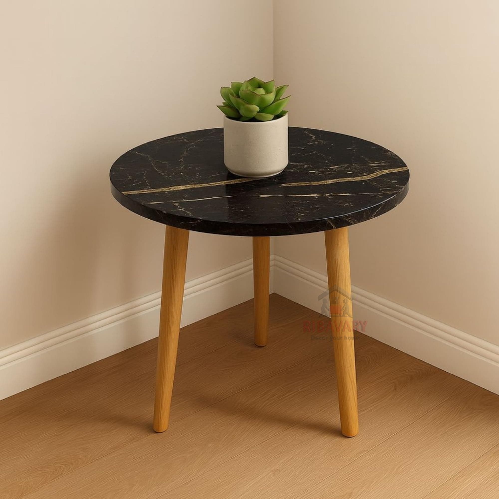 RIBAVARY™ Antique Wooden Fold-able Side Table/End Table/Plant Stand/Multipurpose Stool for Living Room and Bedroom (Black.)
