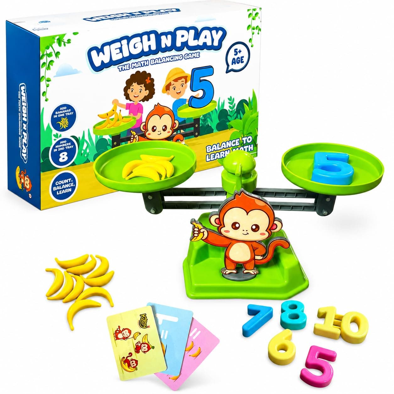 BeKidomaa Weigh N Play Monkey | Math Balancing Tabletop Game | Learn Practical Maths | Educational Toy with Weights for Kids 4+, Multicolor