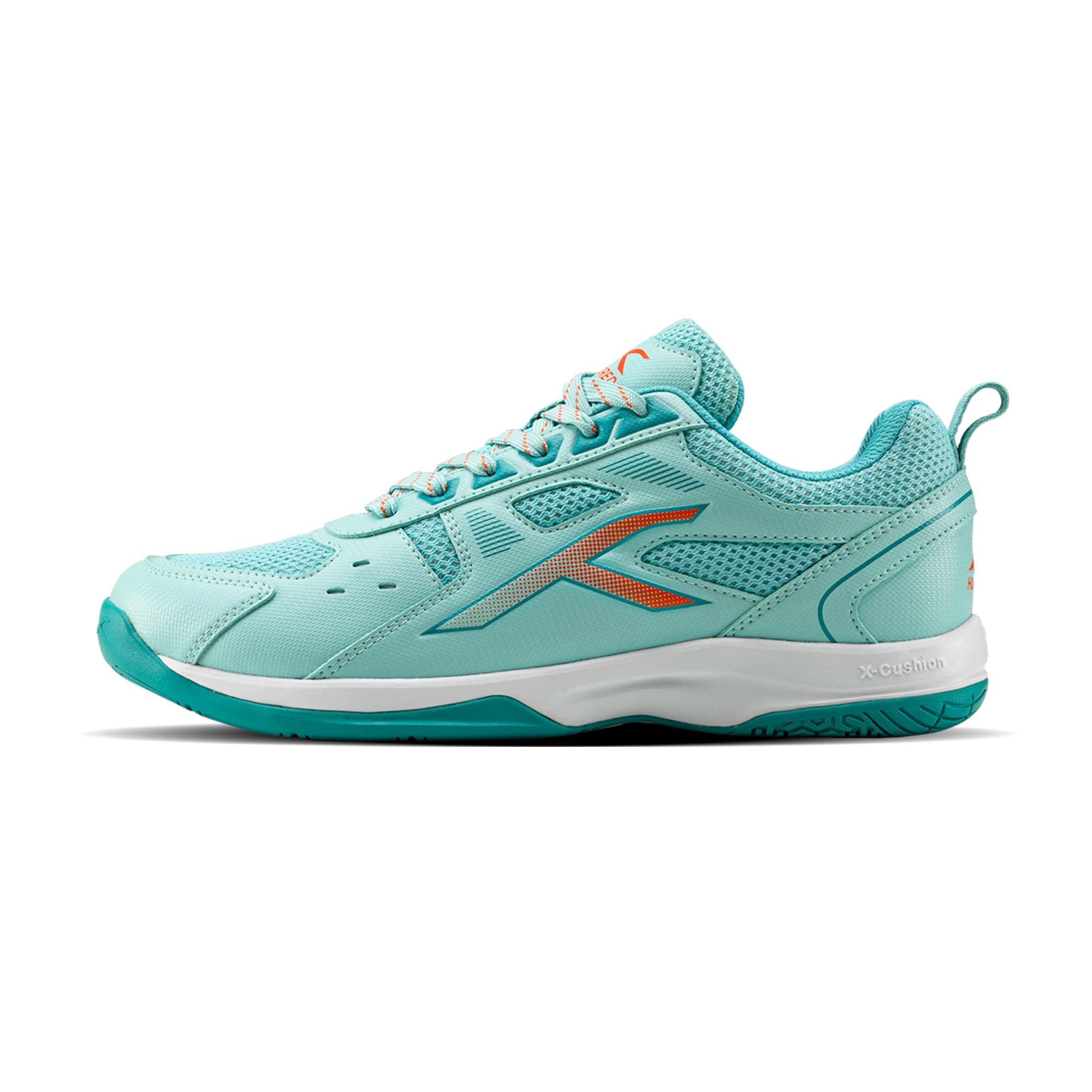 Hundred Raze Badminton Shoes (Non Marking) | Also Perfect for Squash, Table Tennis, & Indoor Sports | Lightweight & Durable | X-Cushion, Active Grip Sole (Turquoise/Orange/White ; 5 UK)