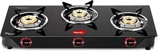 Pigeon Ignia 3 Burner Gas Stove | Brass Burner | Easy Cleaning | Toughened Glass | 2 year Warranty