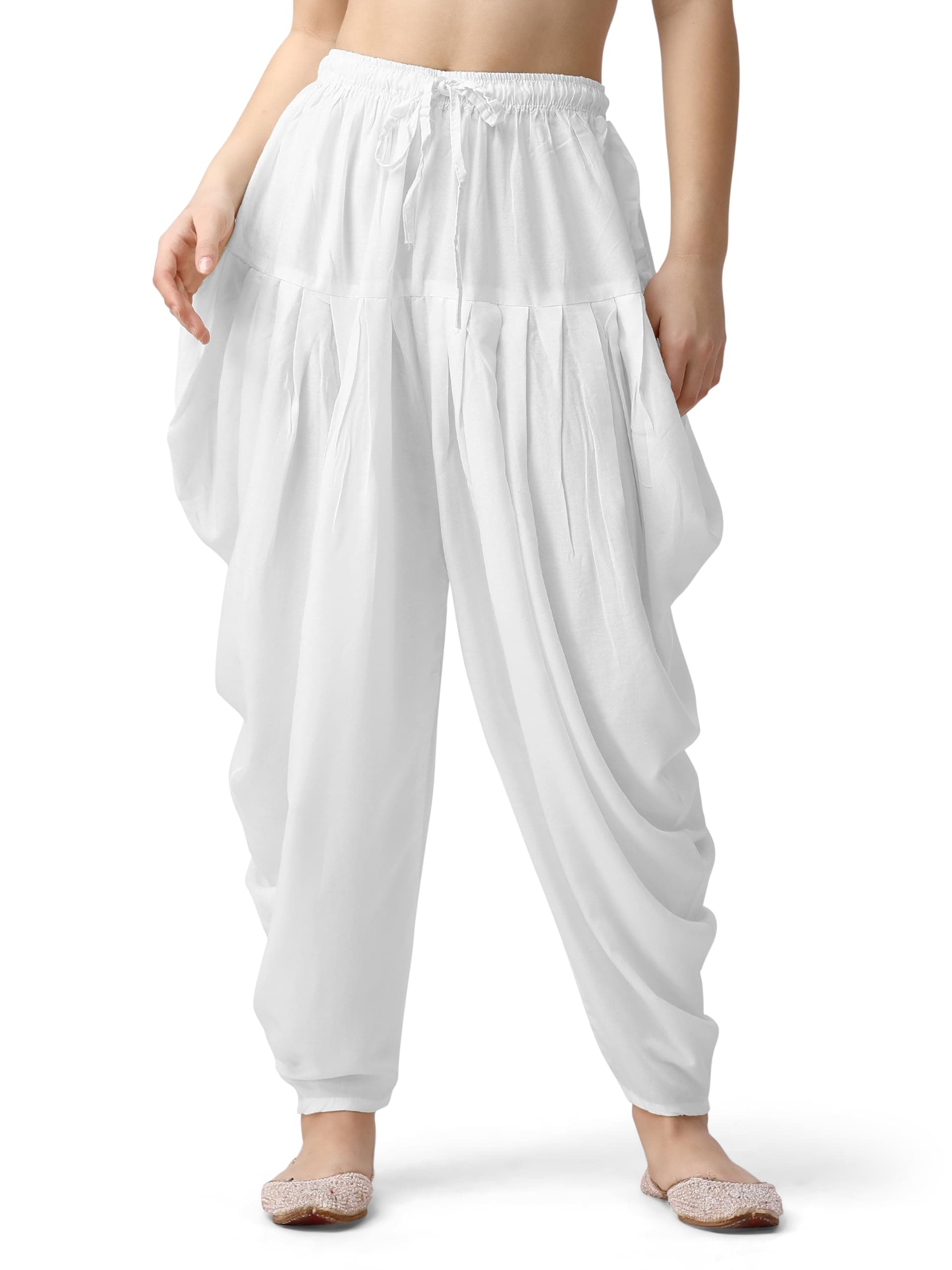Mehrang Loose Fit Rayon Dhoti Pant for Women Patiala Slawar Bottom Wear Harem Pants, Waist Free Size (26 Inch to 38 Inch)