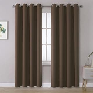 IVAZA Living Room Bedroom Room Darkening Thermal Insulated Polyester Solid Blackout Curtain Noise Reducation Window Curtain 5 feet Set of 1(Coffee)