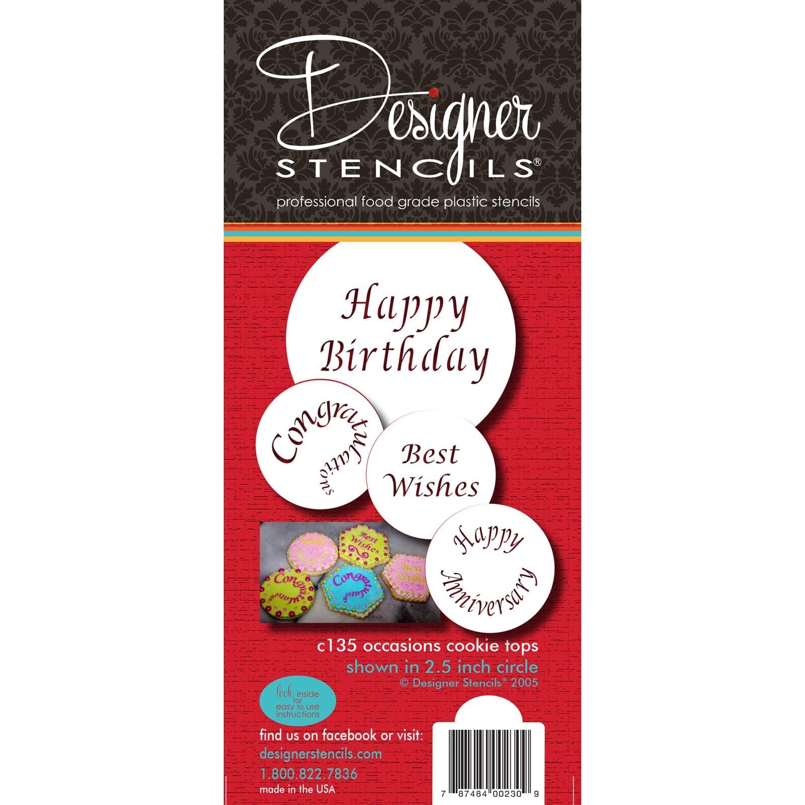 Designer Stencils C135 Special Occasions Candy and Cookie Stencils (Congratulations, Best Wishes, Happy Birthday and Anniversary), Beige/semi-transparent