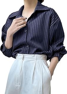 Aahwan Solid Button Up Drop Shoulder Vertical Stripe Pattern Casual Long Sleeve Shirt for Women's & Girl's