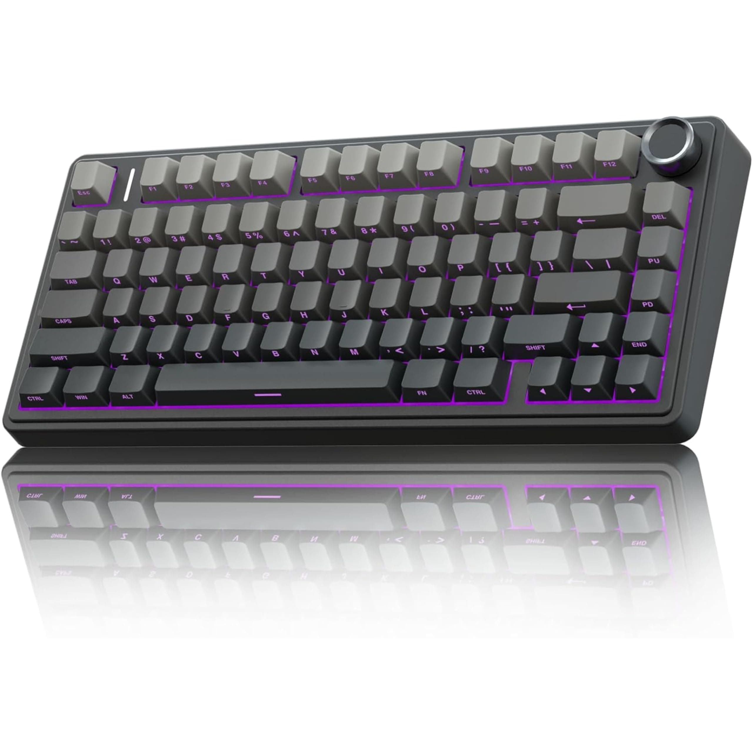 AULA F75 75% Side-Engraved Keycaps Wireless Hot Swappable | Pre-lubed Linear Switches | RGB Backlit | 2.4GHz/Type-C/Bluetooth Mechanical Gaming Keyboard (Side-Engraved + Gradient-Gray Reaper Switch)