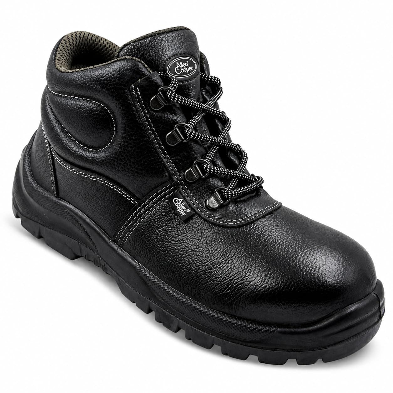 Allen Cooper 1008 Hi-Ankle Safety Shoe with Socks, Size-10 UK, Black-Grey