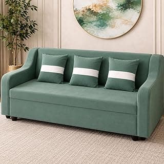 KENDALWOOD Furniture 3 Seater Fabric Curve Handle Sofa for Living Room Furniture | 3 Seater Sofa | Sofa for Home & Office | Fabric Color:- Sage Green