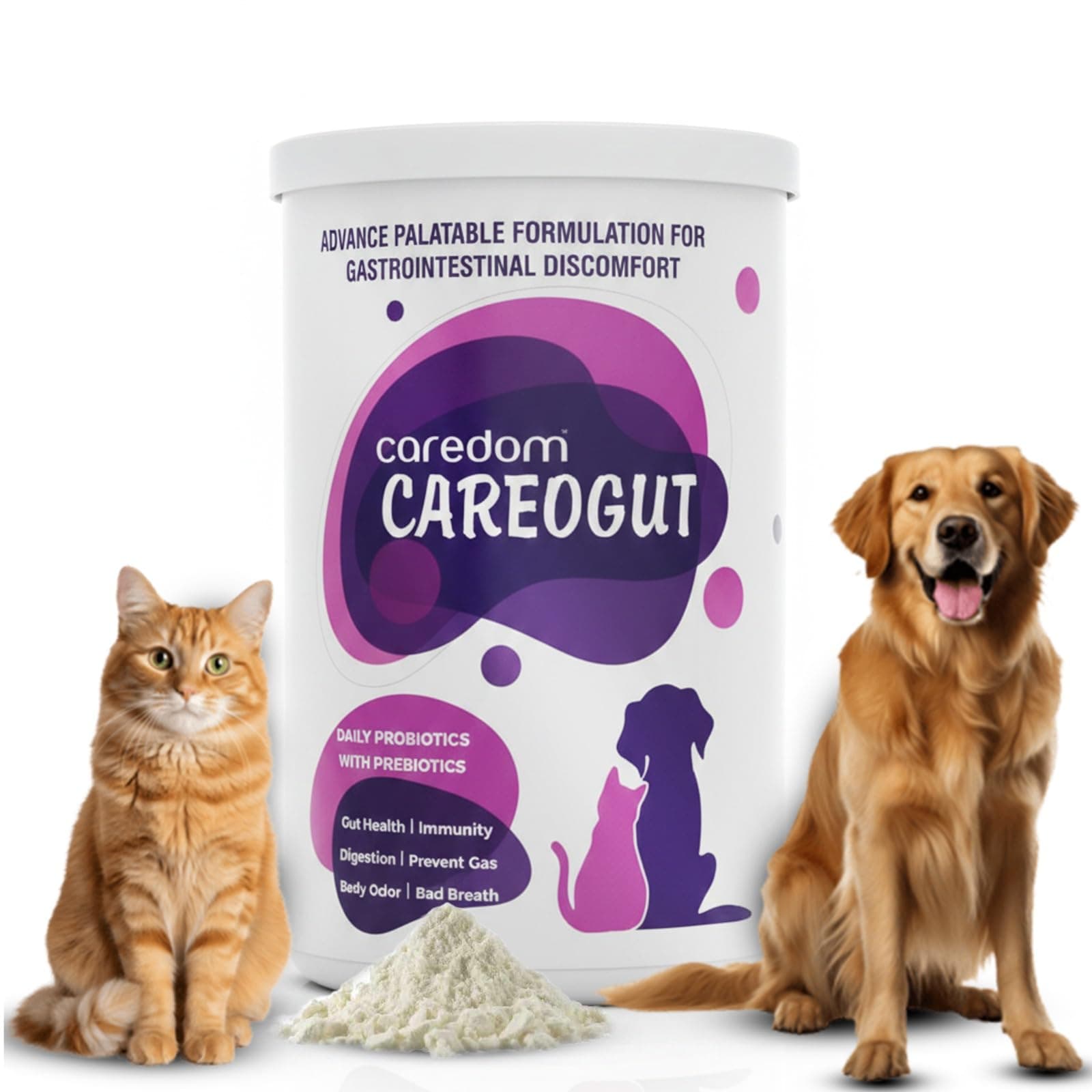 Caredom CAREOGUT Prebiotics & Probiotics for Dogs and Cats | Digestive Enzyme Blend | Probiotics Supplement for Gut Health | Cat & Dog Supplement for Daily Gut Support | Powder | 100 grm