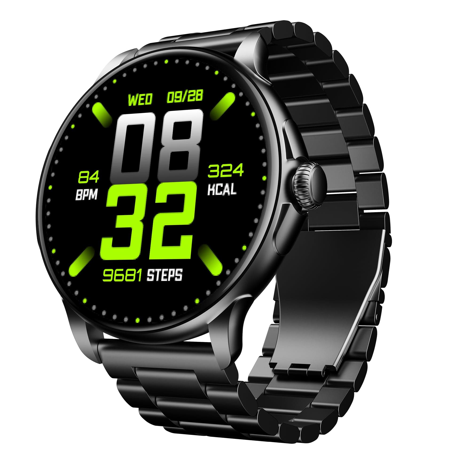 Boat Lunar Oasis w/TBT Navigation, QR Tray, Watch Face Studio, Bluetooth Calling, Emergency SOS 1.43" (3.6 cm) AMOLED Display Fitness Smart Watch for Men & Women(Steel Black)