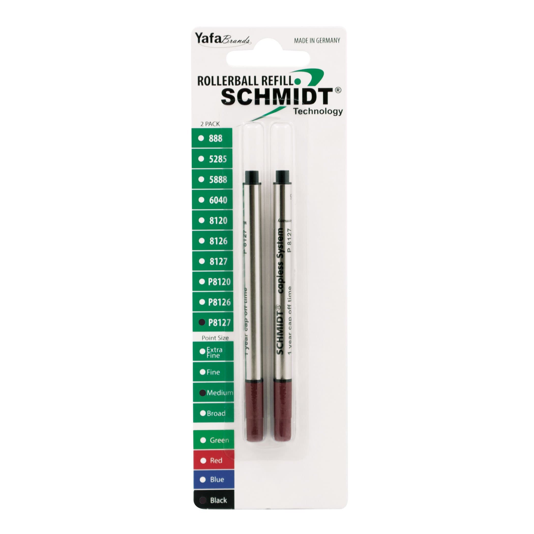 Schmidt P8127 Short Capless Rollerball Refill Medium Point 0.7mm, Black, 2 Pack Blister (SC58131)