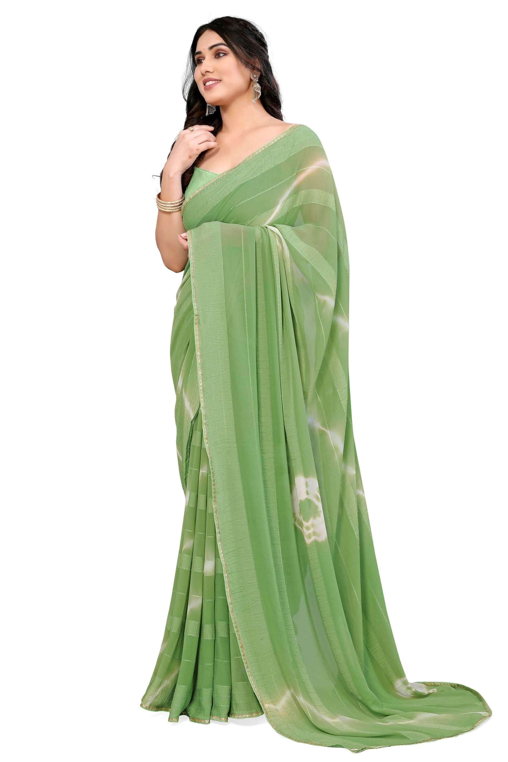 MIRCHI FASHION Women Saree Shibori Print Chiffon | Elegant Festive and Functional Sari for All-Day Comfort with Matching Blouse