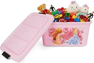 Nayasa Toy Box 25 Ltr With Lid Plastic Storage Box | basket for storage | Toys & Kids Room Use, Pink