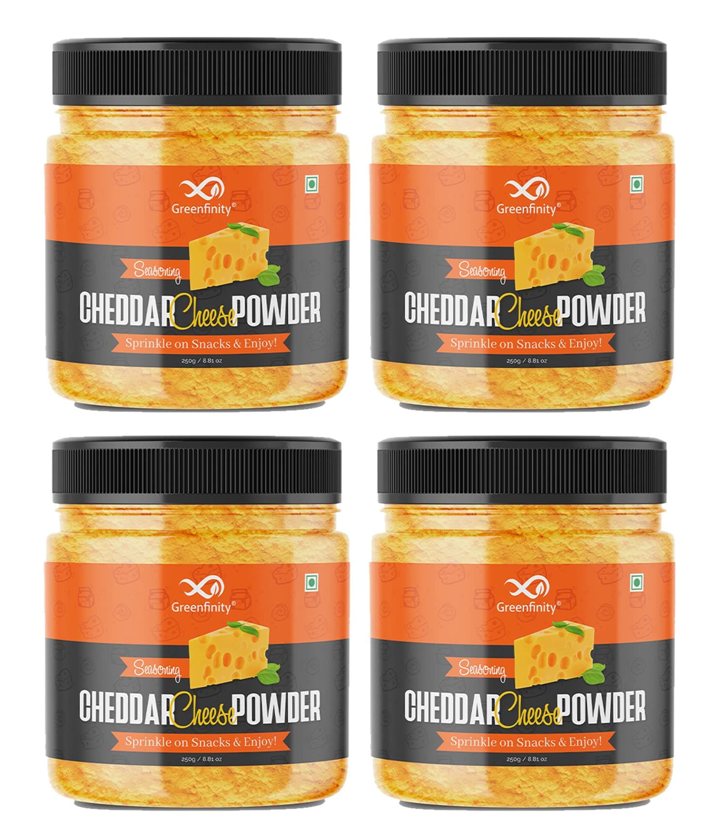 GreenFinity Cheddar Cheese Powder 250g (Pack of 4) - Ideal for Making Popcorn, Pizza, Pasta, French Fries, and More with Delicious Cheddar Flavor in Every Bite