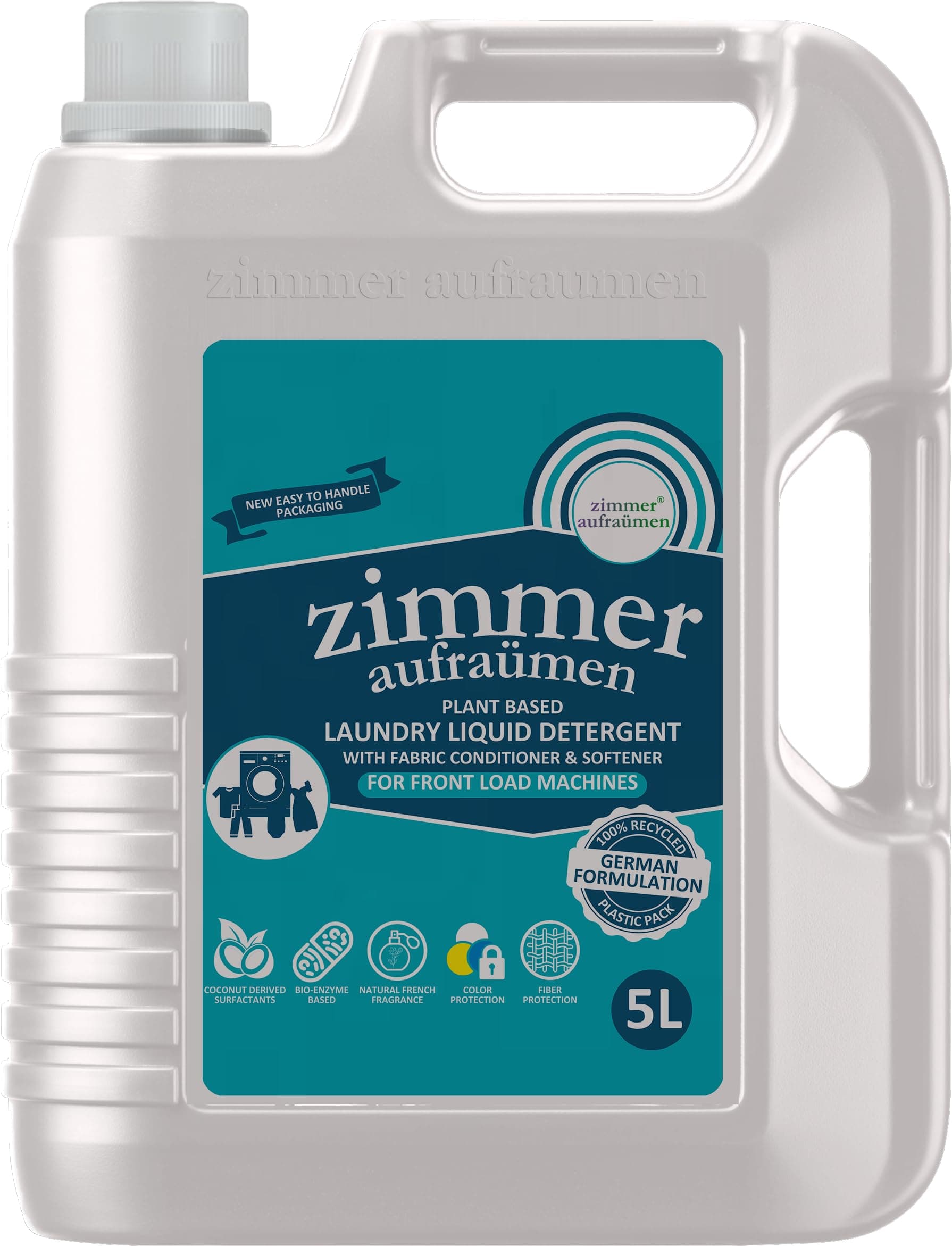 Zimmer Aufraumen LAUNDRY LIQUID DETERGENT 5L - Matic Low Foam Detergent for Front & Top Load | Extra Power Enzyme Powered Stain Removal | Madurai Jasmine Fragrance | (5L, Front & Top Load (Low Foam))