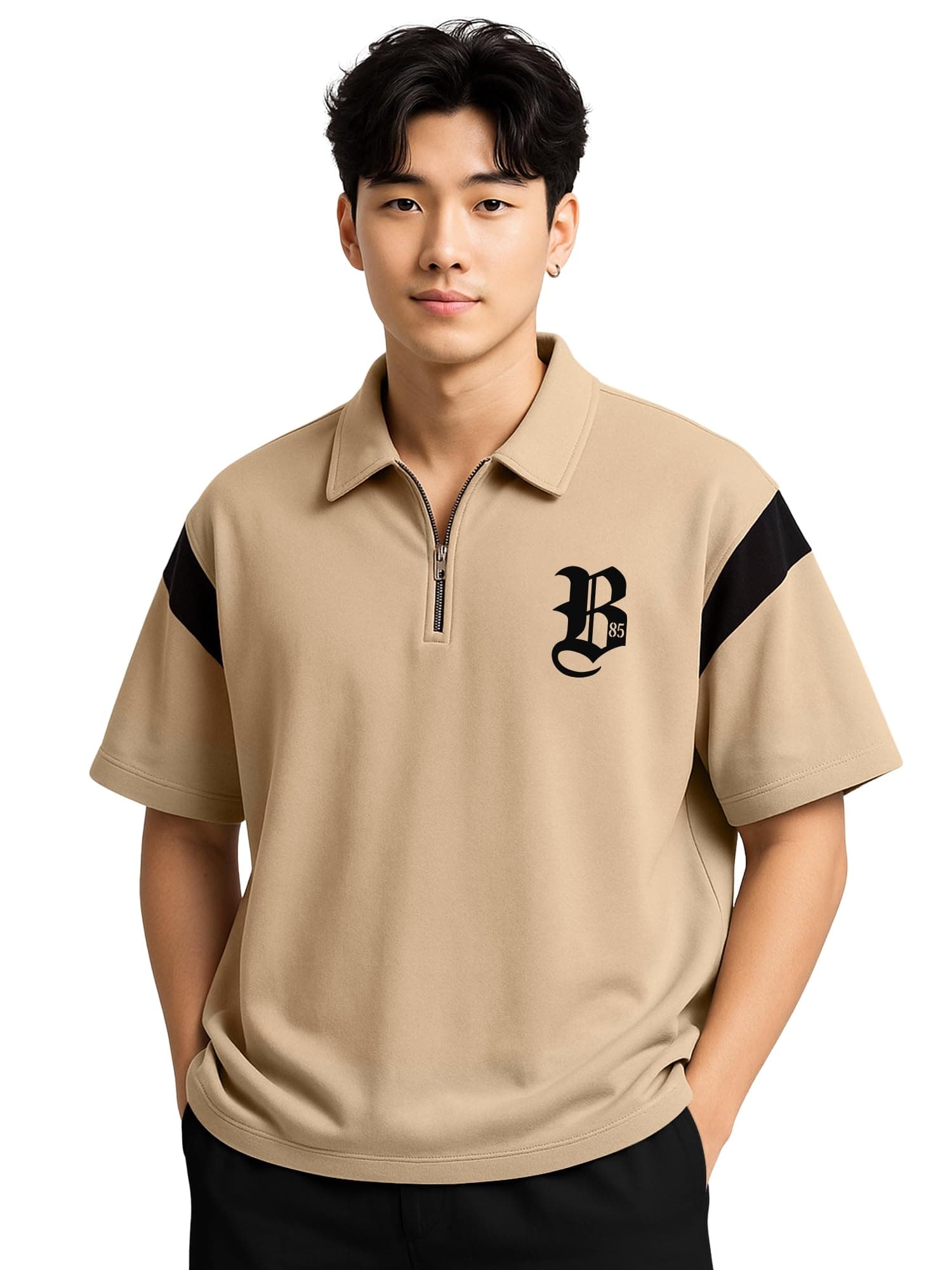Jump Cuts || Mens || Printed || Half Zipper || Polo Neck || Half Sleeve || Cotton Fleece || Sweatshirt