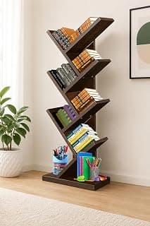 SBF Furniture Engineered Wooden Book Rack,Space Saver Book Shelf for Home Living Room and Office Table Top Free Standing Organizer,Laminated Finish Modern Book Shelve (7 Tier_Brown)