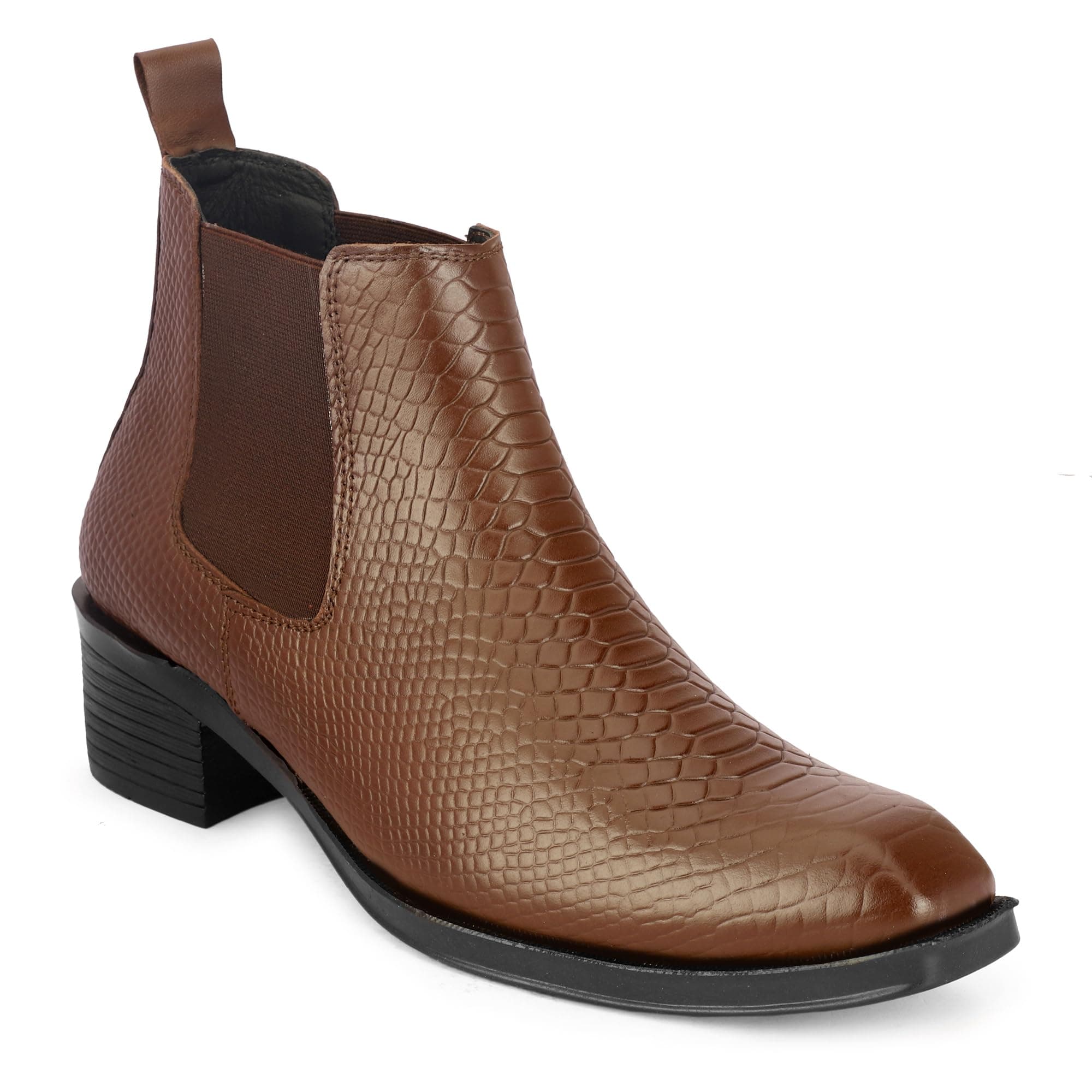 Men's Chelsea Boots | Black Croc Textured Leather | Cuban Heel | Italian Design | TPR Sole | Cushioned Insole