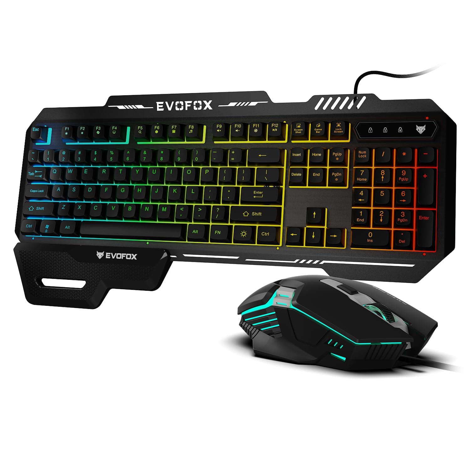 EvoFox Warhammer 2 Semi-Mechanical Gaming Keyboard Mouse Combo Wired with Rainbow RGB Effect & Letter Backlit, Detachable Magnetic Wrist Pad, Metal Body,19 Anti-Ghosting Keys, 7200 DPI Mouse
