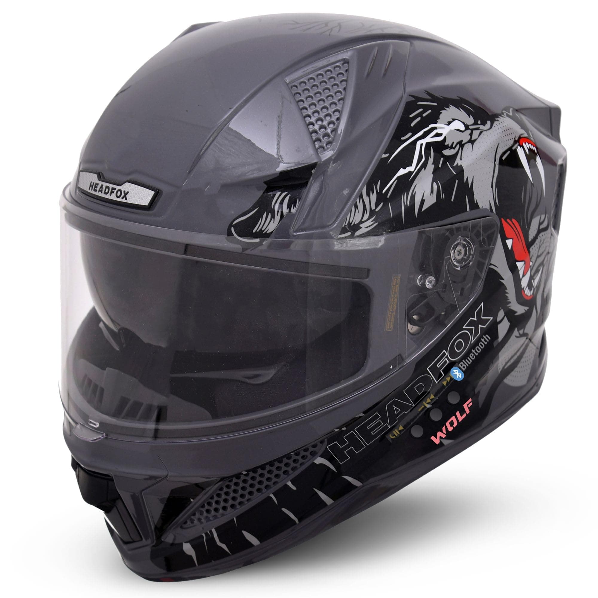 HEADFOX N2F Wolf Full Face Bluetooth Helmet for Bike | Waterproof Smart Helmet for Man & Women | ISI Certified | Built-in Bluetooth | Gloss & Mette