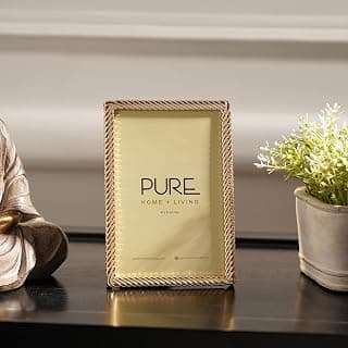 PURE HOME + LIVING Gold Plated Diagonal Ribbed Metal Photo Frame, Tabletop Photo Frame,Decorative Picture Frames For Home Décor, Office Desk, Bedroom & Living Room (4X6 Inches, Pack Of 1)