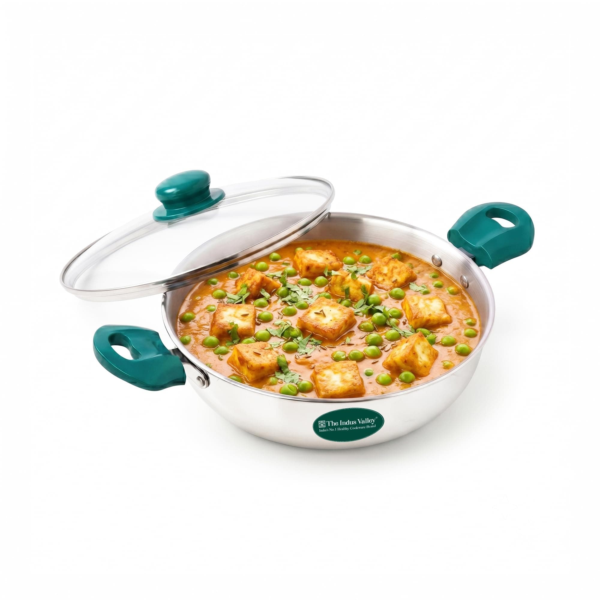 The Indus Valley Stainless Steel Impact Bonded Kadai 2.4 litres | Even Heating Cookware | Induction-Friendly | Heat-Resistant Handle | 100% Toxin-Free | Suitable for Gas & Induction Cooking