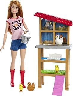 Barbie Chicken Farmer Doll, Red-Haired, and Playset with Henhouse, 3 Chickens, 2 Chicks and More, Career-Themed Toy for 3 to 7 Year Olds​​​ ​