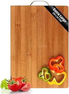 Go Store Extra Large Bamboo Wooden Chopping Board (34 X 24 cm, 1.8 cm Thickness) Antibacterial Surface with Metal Handle, Vegetable Cutting Board for Kitchen Items, Eco-Friendly (Wood)