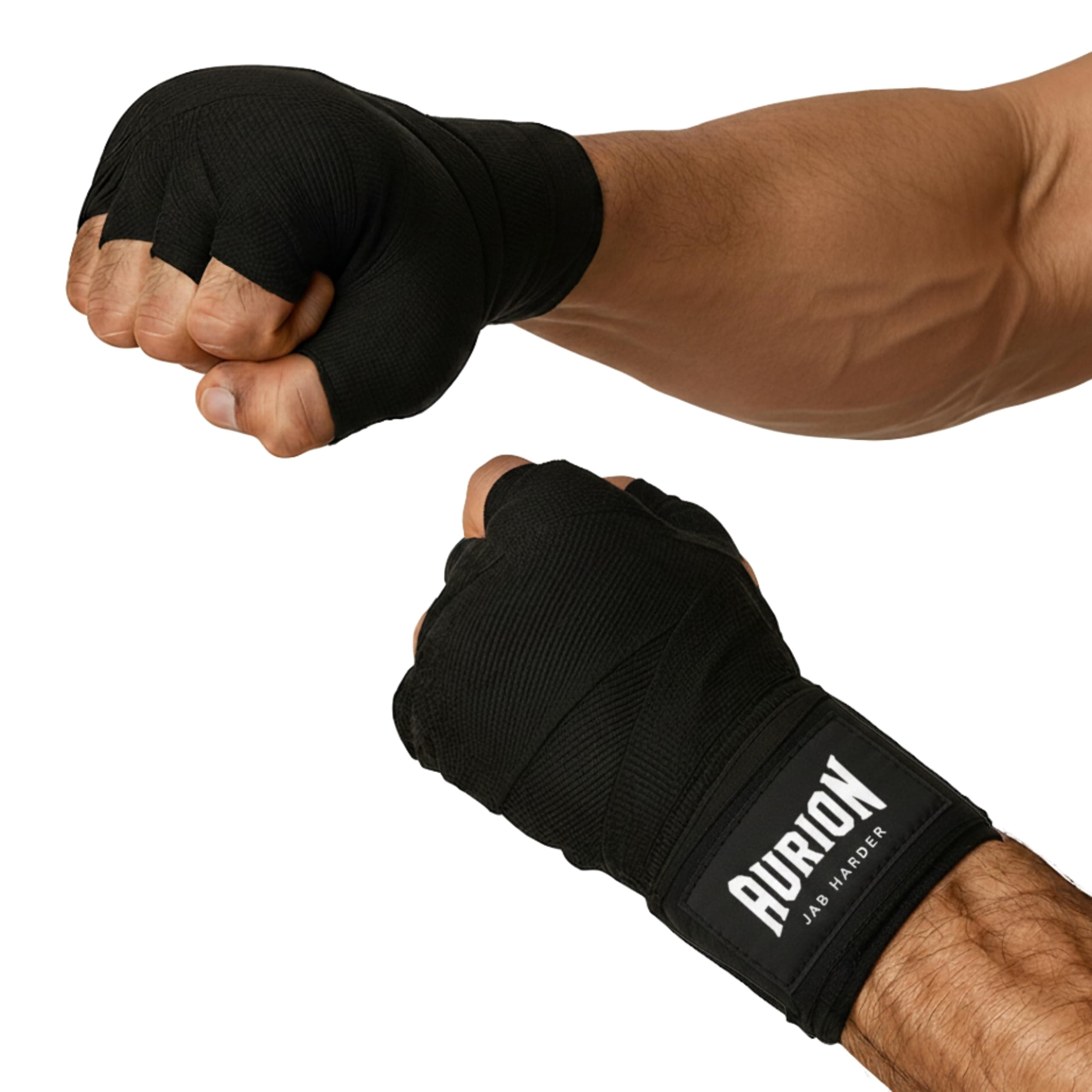 Aurion Boxing Hand Wraps 108 Inch | Durable Polyester-Cotton Handwrap for Boxing, MMA, Muay Thai & Kickboxing | Breathable Wrist & Knuckle Protection with Hook & Loop Closure | (Black)