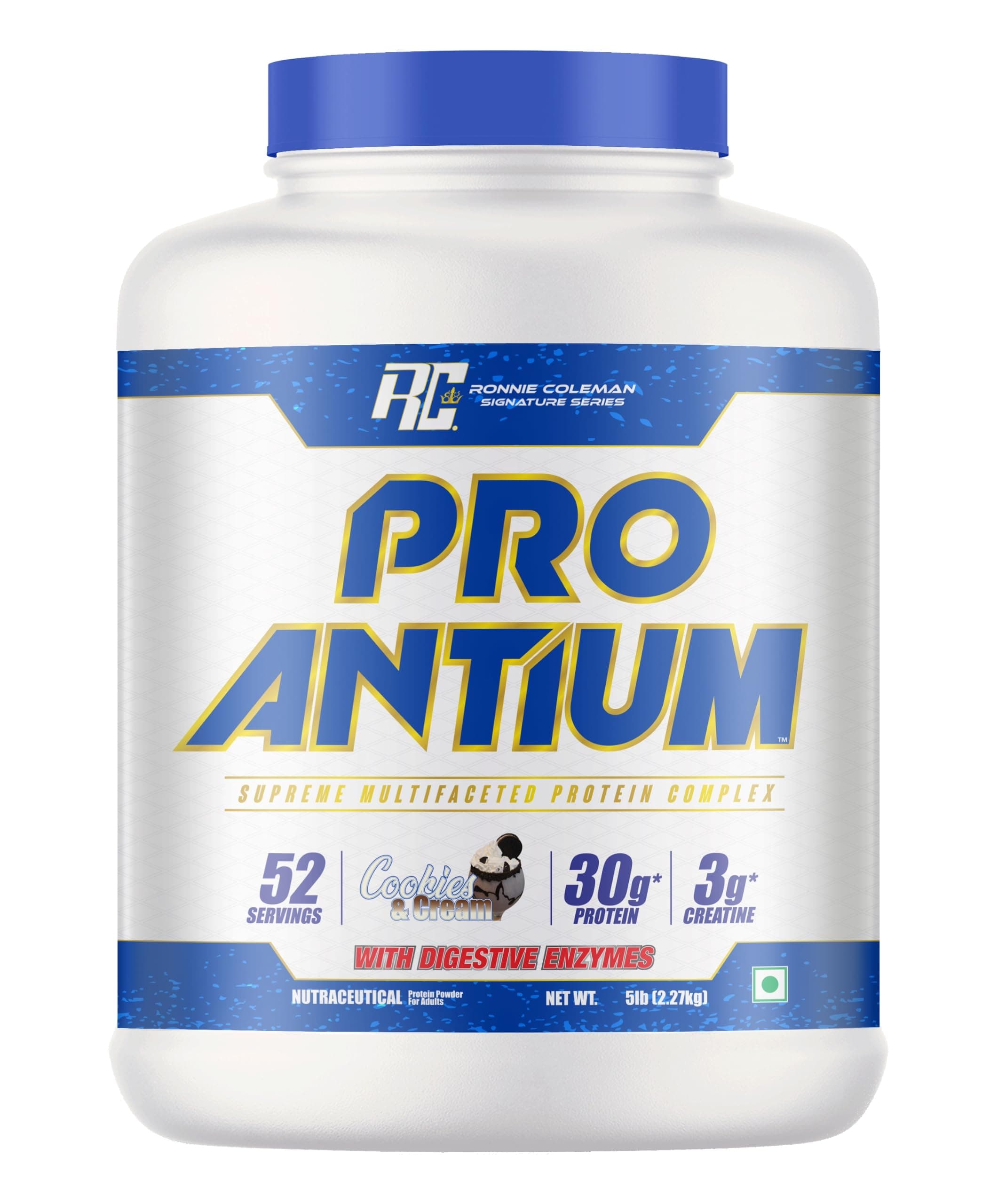 Ronnie Coleman Signature Series Pro-Antium Whey Protein, 2.27kg (5lbs) | Cookies and Cream | 52 Servings | Supreme Multifaceted Protein Complex