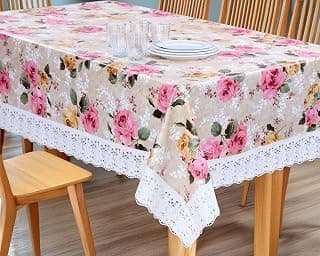 Dakshya Industries Waterproof PVC Table Cover 60x90 Inch for Dining Table, Floral Printed Table Cloth, Washable Oilproof Table Protector, Plastic Cover for 6 Seater & 8 Seater Tables