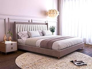 Acacia Solid Sheesham Wood Queen Size Bed for Bedroom | Upholstered Bed | Wooden Platform Bed Cot Double Bed for Hotels with Upholstery Premium Fabric | 6.5 x 5 Ft | Rosewood, Browndust