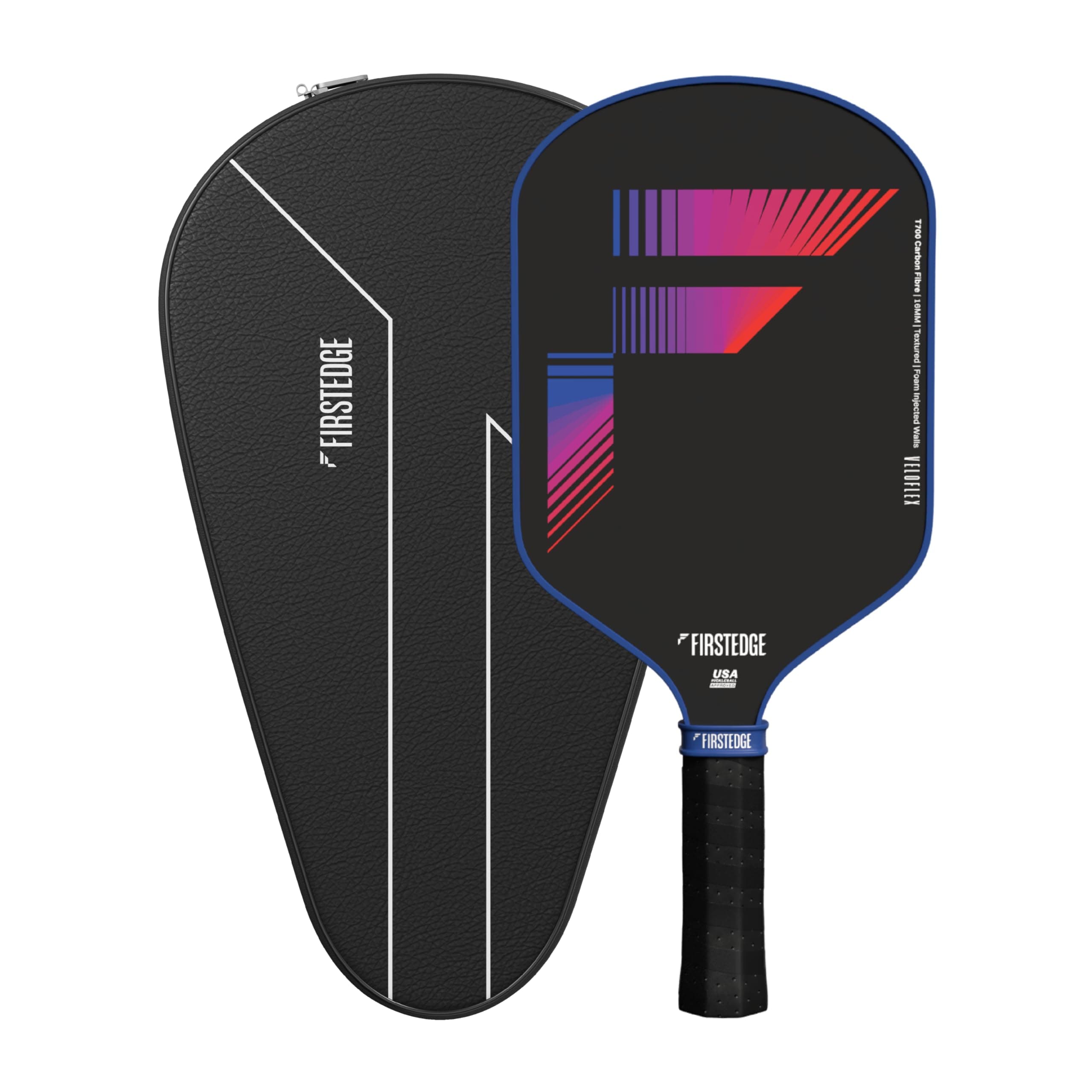 FIRSTEDGE VeloFlex USAPA Approved T700 RAW Carbon Fibre (Spin & Textured) Thermoformed Pickle Ball Racket | Carbon Friction Surface | Elongated Handle Pickle Ball Paddle PU Cover Included